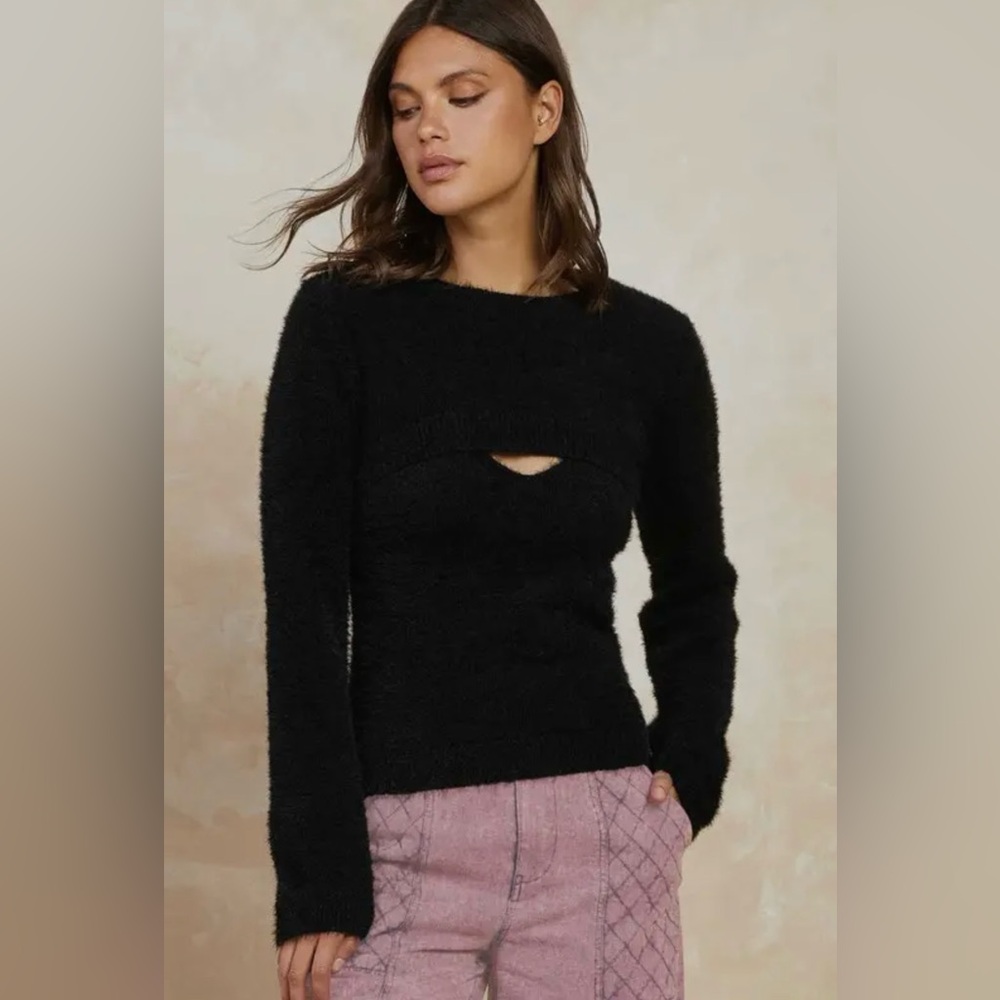 968. Cozy Crush, Fuzzy long sleeve shrug and cami set, Black, various sizes